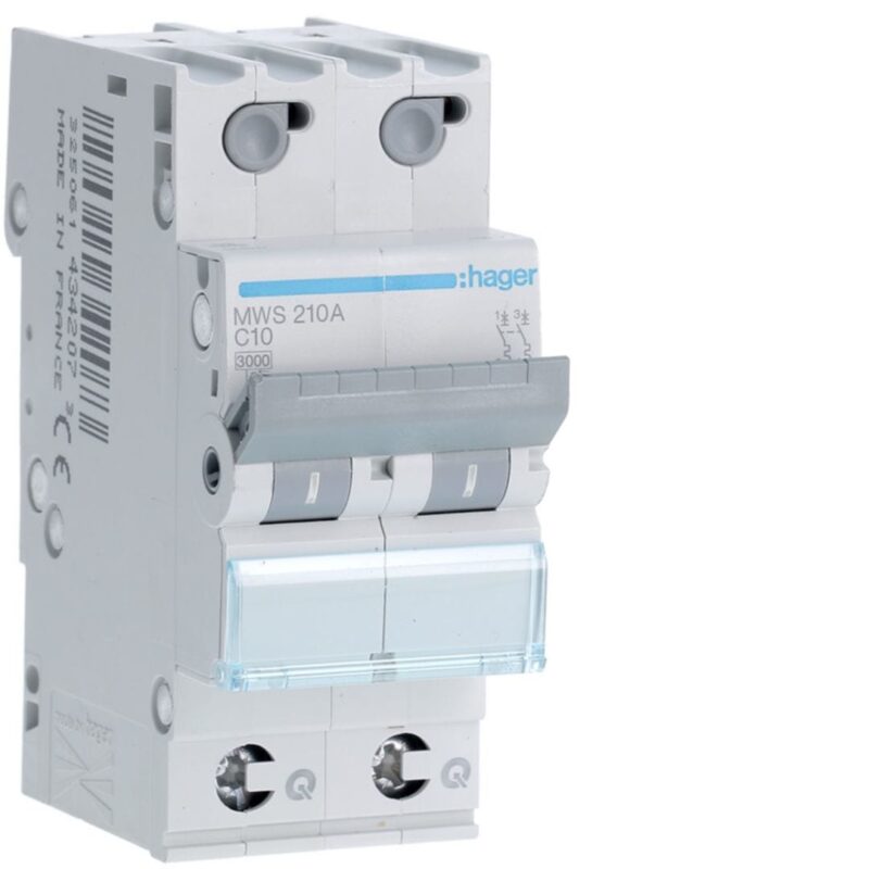 HAGER Automaat 3kA - C - 2P - 10A - 2M - qc MWS210A