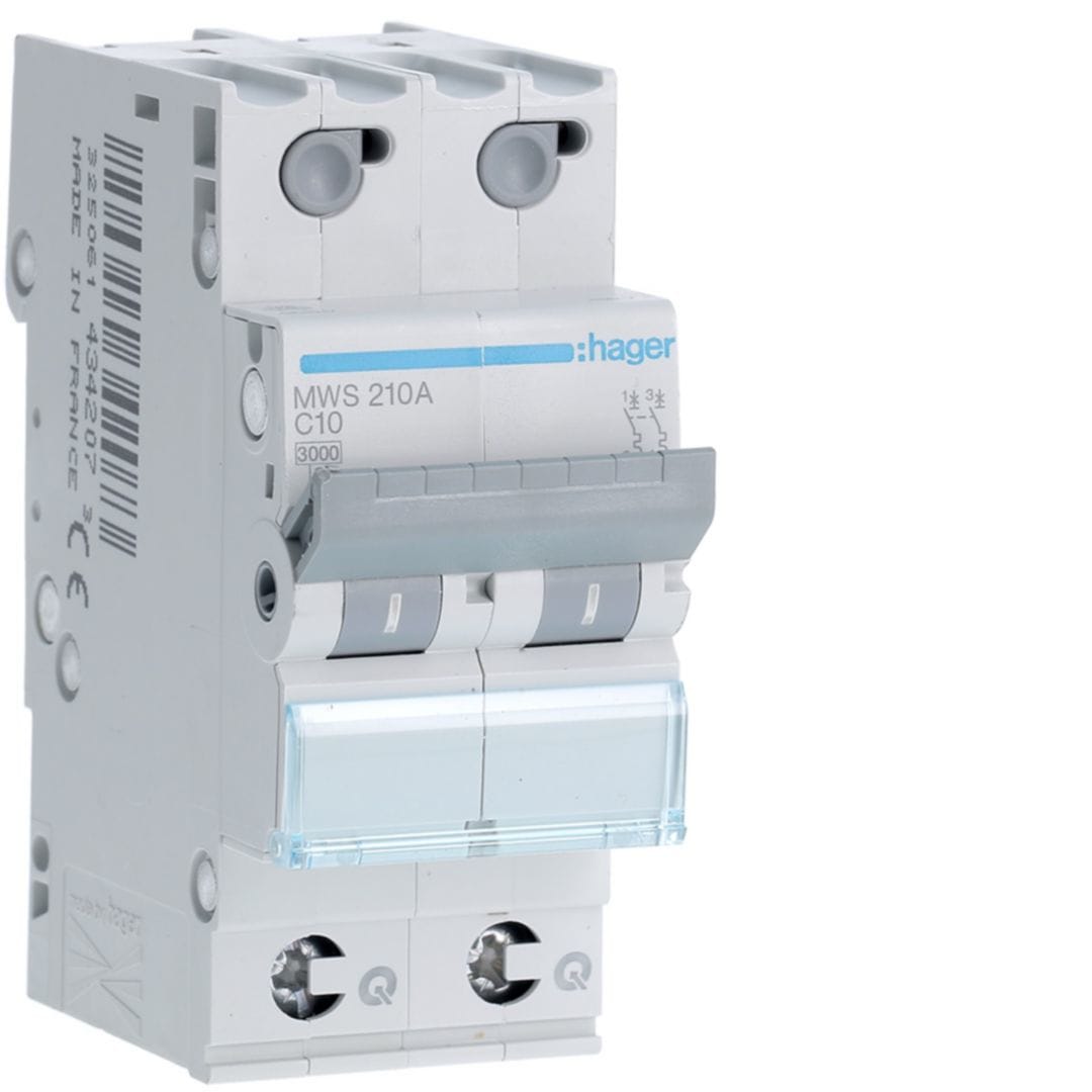 HAGER Automaat 3kA - C - 2P - 10A - 2M - qc MWS210A
