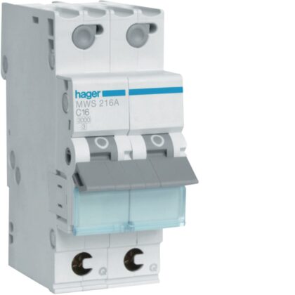 HAGER Automaat 3kA - C - 2P - 16A - 2M - qc MWS216A