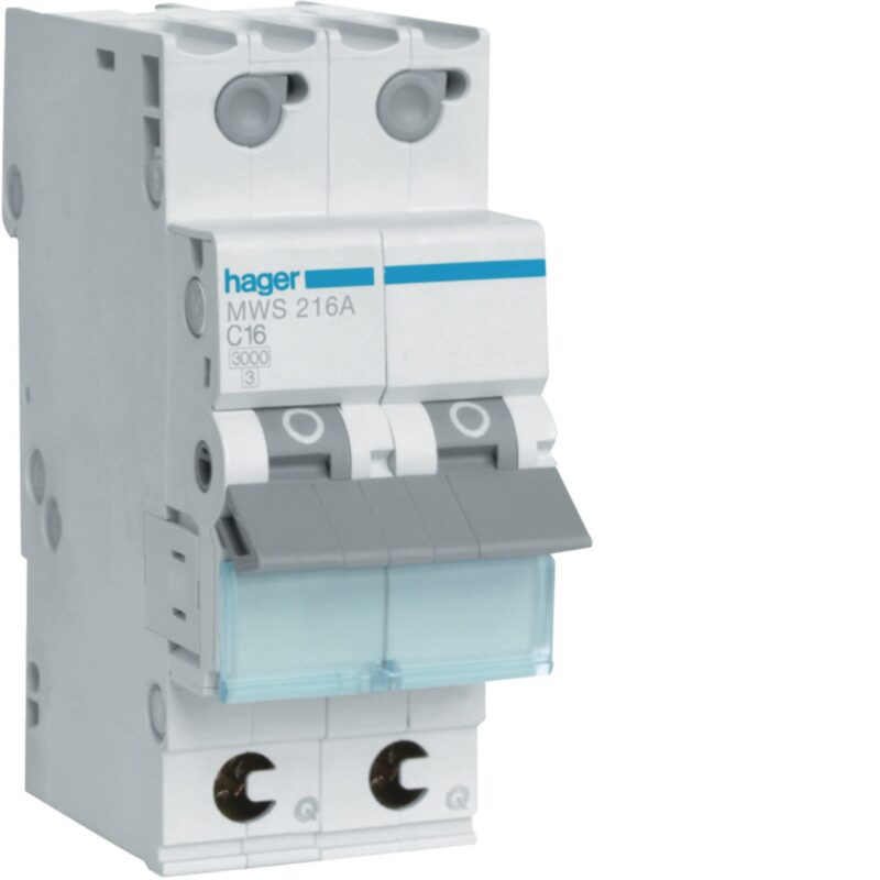 HAGER Automaat 3kA - C - 2P - 16A - 2M - qc MWS216A