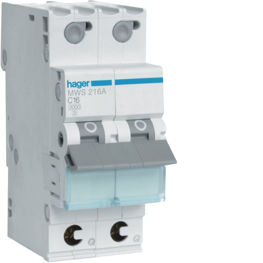 HAGER Automaat 3kA - C - 2P - 16A - 2M - qc MWS216A