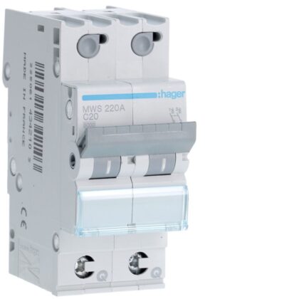 HAGER Automaat 3kA - C - 2P - 20A - 2M - qc MWS220A