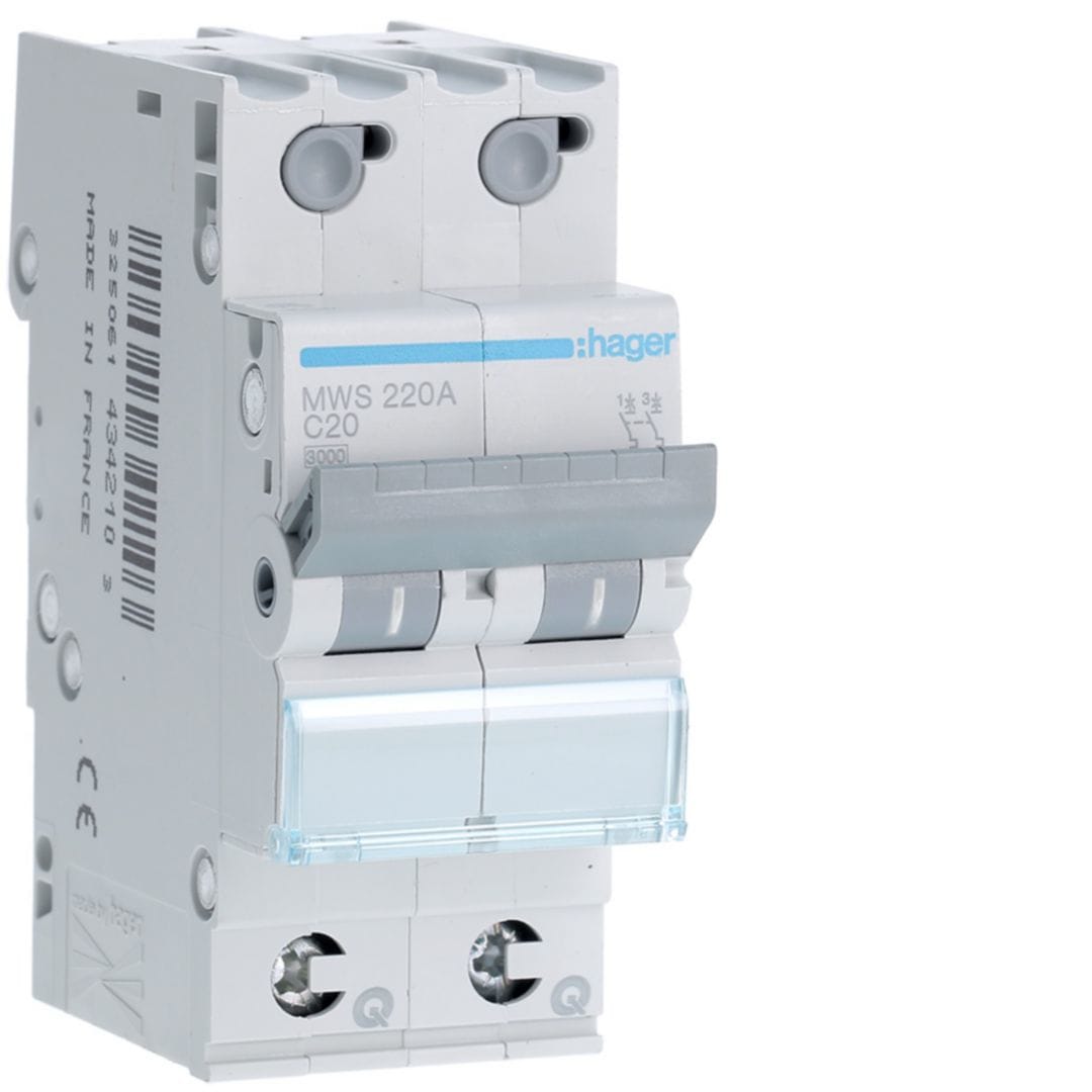 HAGER Automaat 3kA - C - 2P - 20A - 2M - qc MWS220A