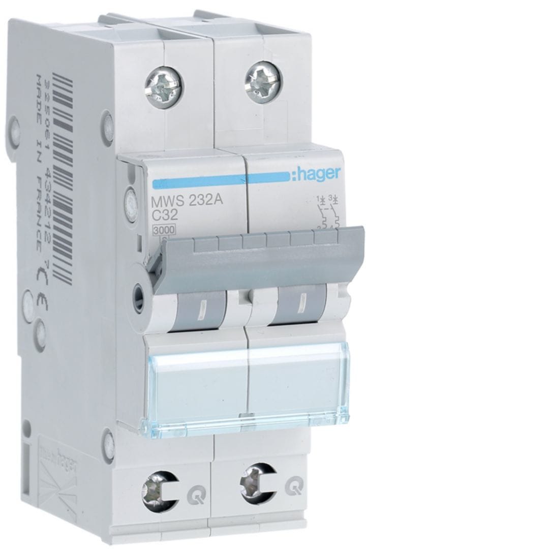 HAGER Automaat 3kA - C - 2P - 32A - 2M - qc MWS232A