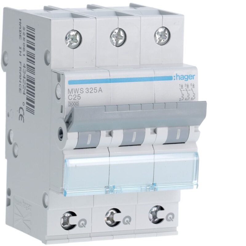 HAGER Automaat 3kA - C - 3P - 25A - 3M - qc MWS325A