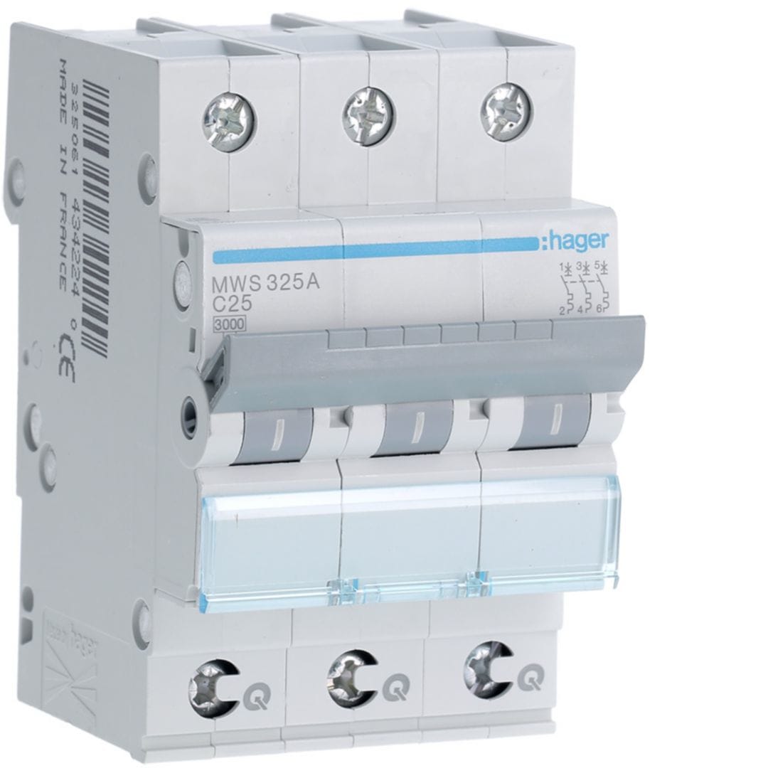 HAGER Automaat 3kA - C - 3P - 25A - 3M - qc MWS325A