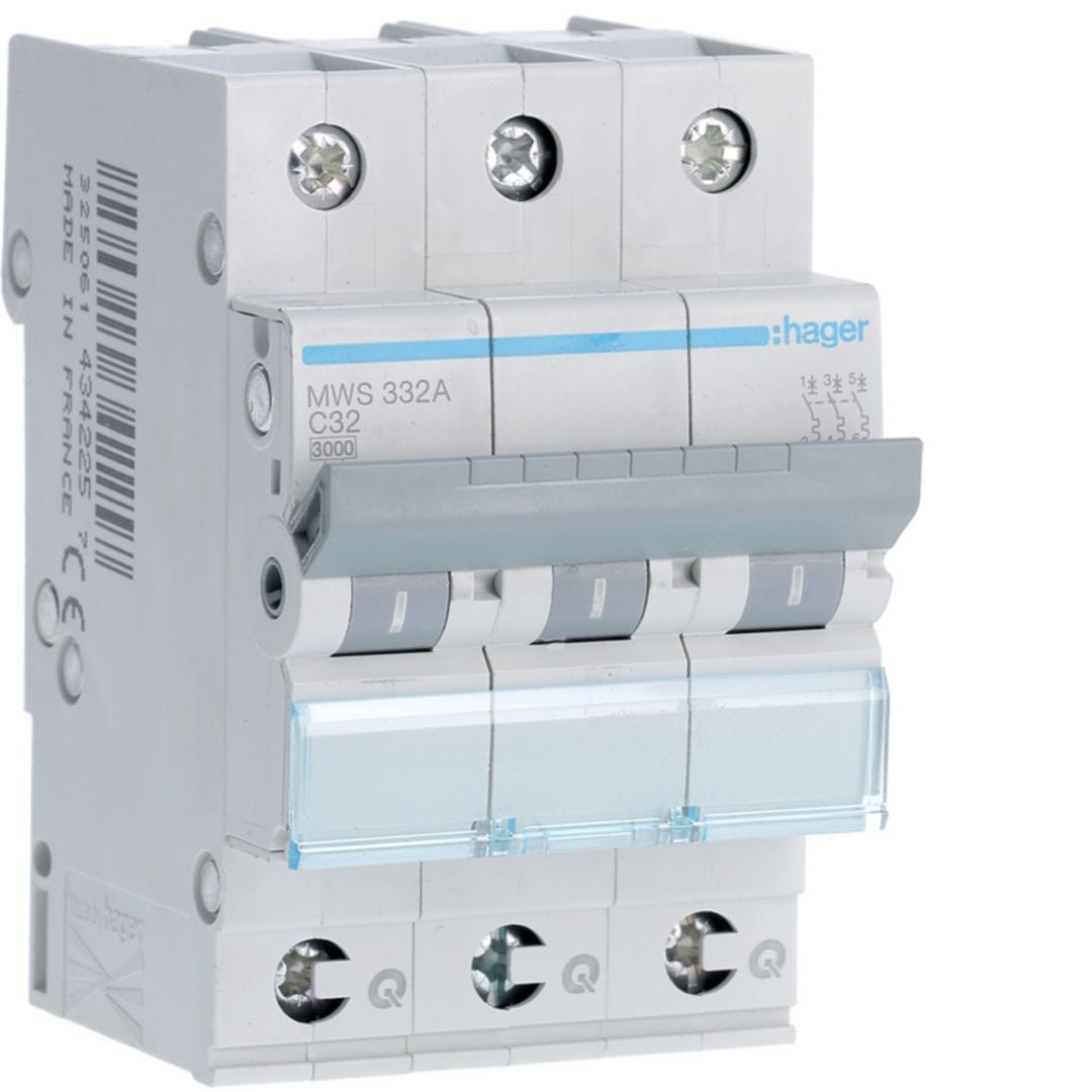 HAGER Automaat 3kA - C - 3P - 32A - 3M - qc MWS332A