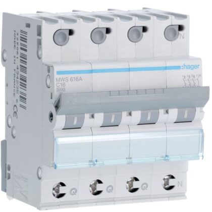HAGER Automaat 3kA - C - 3P+N - 16A - 4M - qc MWS616A