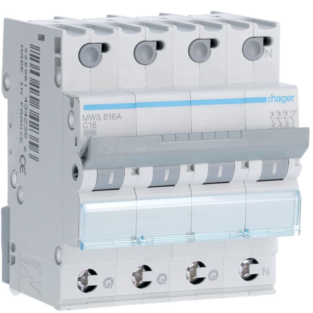 HAGER Automaat 3kA - C - 3P+N - 16A - 4M - qc MWS616A