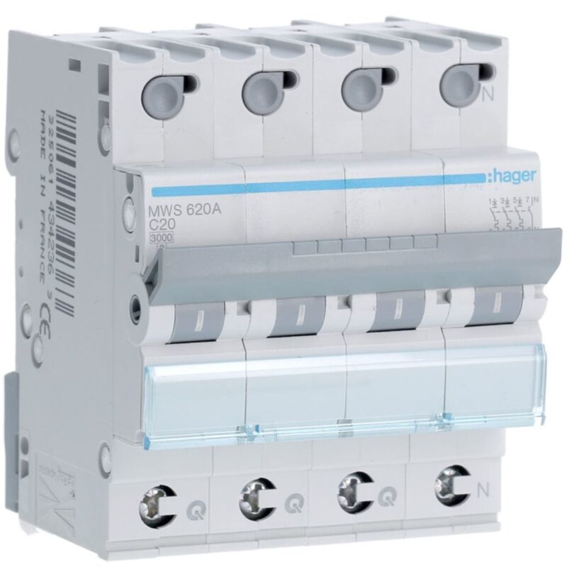 HAGER Automaat 3kA - C - 3P+N - 20A - 4M - qc MWS620A
