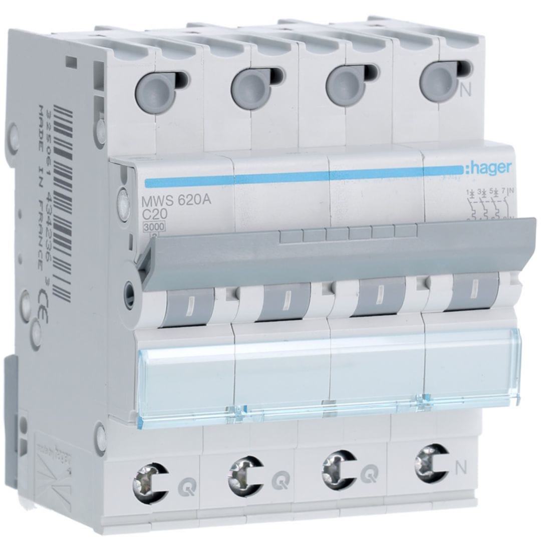 HAGER Automaat 3kA - C - 3P+N - 20A - 4M - qc MWS620A