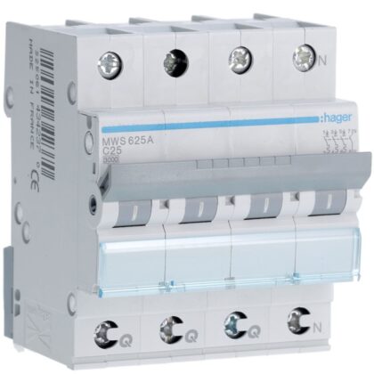 HAGER Automaat 3kA - C - 3P+N - 25A - 4M - qc MWS625A