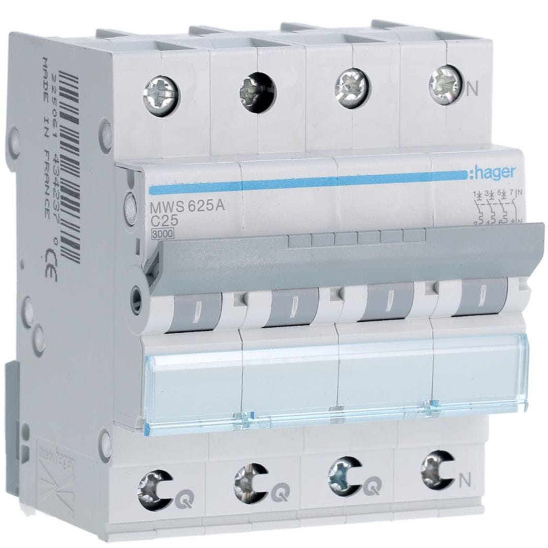HAGER Automaat 3kA - C - 3P+N - 25A - 4M - qc MWS625A