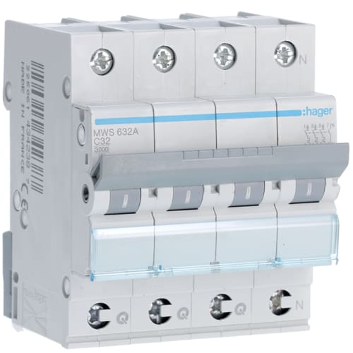 HAGER Automaat 3kA - C - 3P+N - 32A - 4M - qc MWS632A