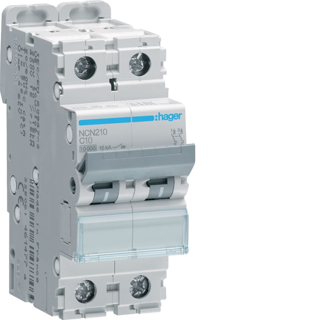 HAGER Automaat 10kA - C - 2P - 10A - 2M. NCN210