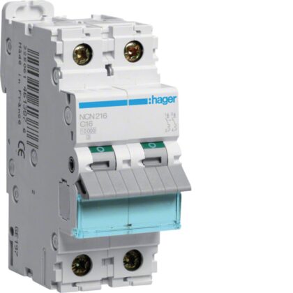 HAGER Automaat 10kA - C - 2P - 16A - 2M. NCN216
