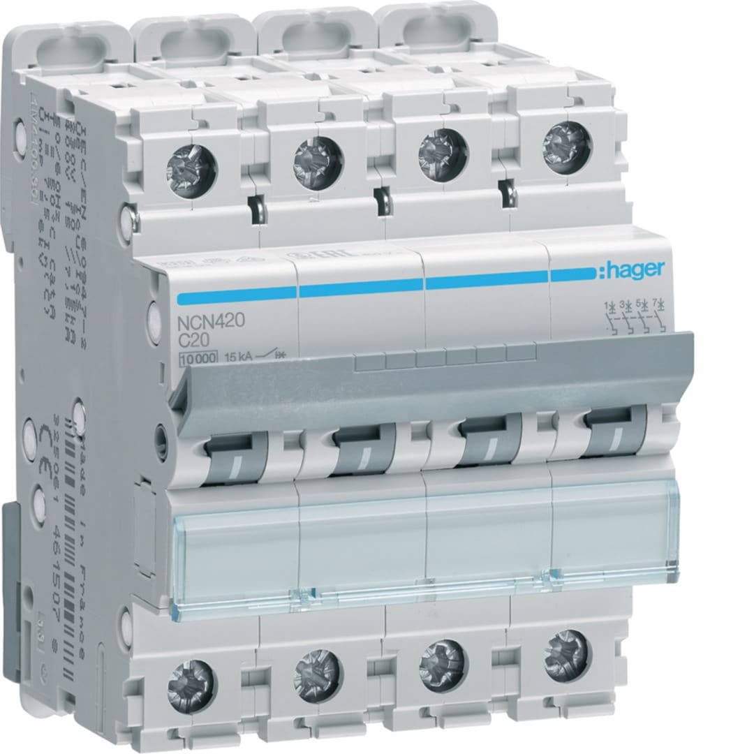 HAGER Automaat 10kA - C - 4P - 20A - 4M. NCN420