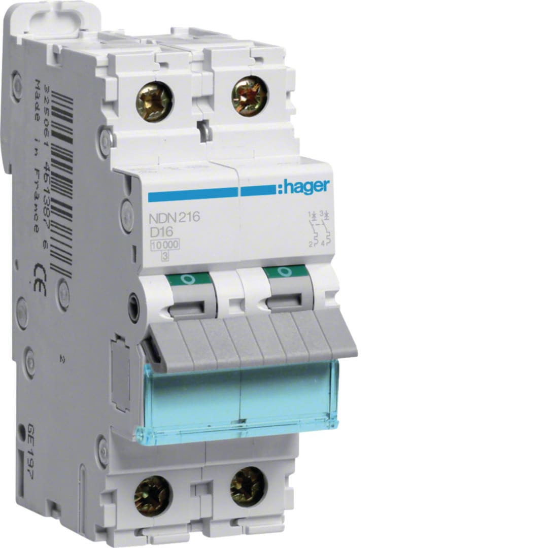 HAGER Automaat 10kA - D - 2P - 16A - 2M. NDN216