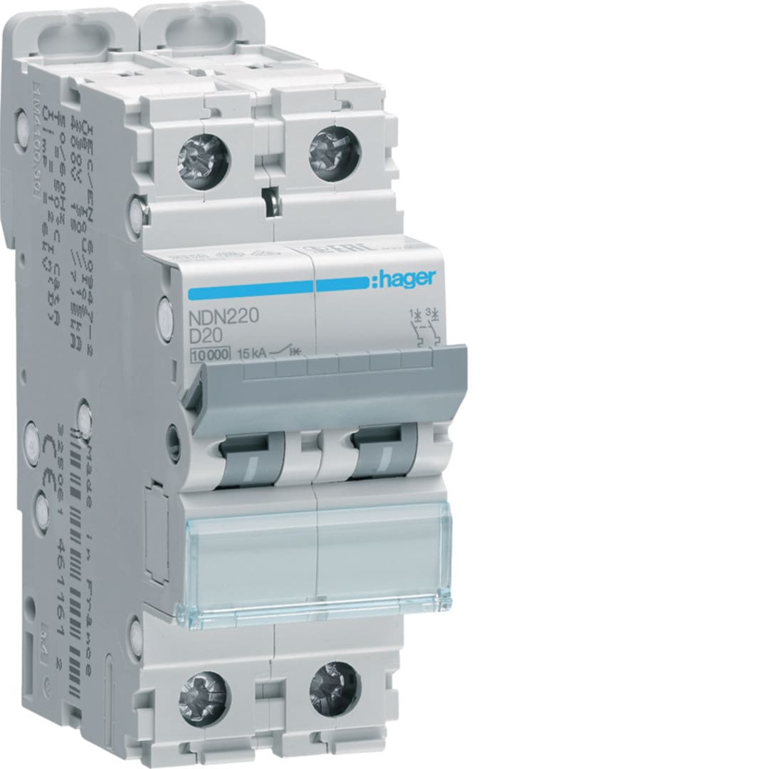HAGER Automaat 10kA - D - 2P - 20A - 2M. NDN220