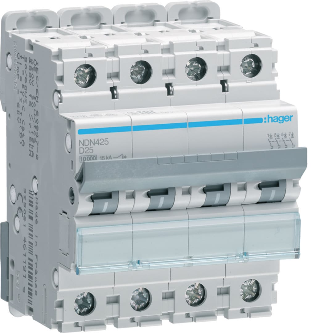 HAGER Automaat 10kA - D - 4P - 25A - 4M. NDN425