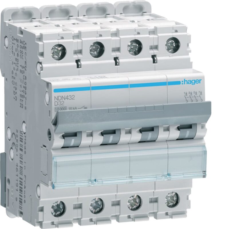 HAGER Automaat 10kA - D - 4P - 32A - 4M. NDN432