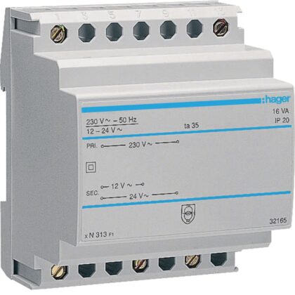 HAGER Transformator - 220V/12-24V - 16VA - 4 M. ST313