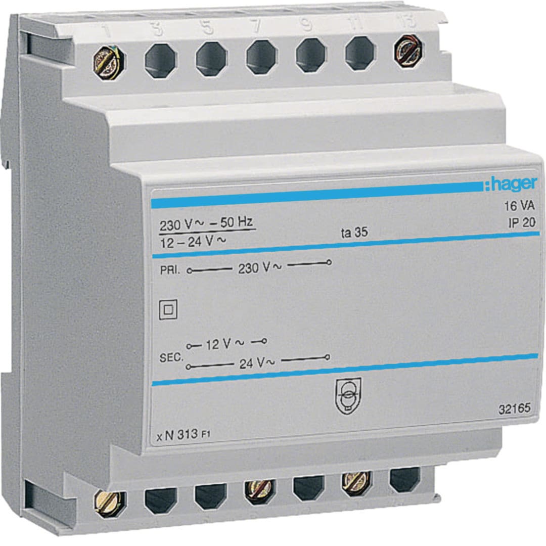 HAGER Transformator - 220V/12-24V - 16VA - 4 M. ST313