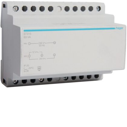 HAGER Transformator - 220V/12-24V - 63VA - 6 M. ST315