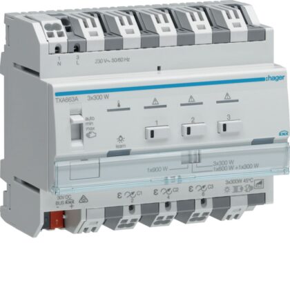 HAGER Uitgangsmodule voor variabele verlichting - 3 directe uitgangen 300W TXA663A
