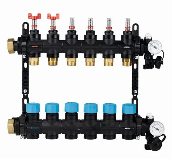 Henco Collector voor vloerverwarming kunststof Henco 1" + 7 x 3/4" met ontluchting