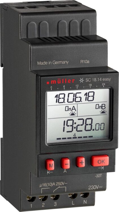 Hugo Müller Astro schakelcomp dag-weekprog NFC 1WC 16A DIN-rail SC 18.14 easy 230V 50-60Hz