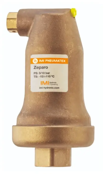 IMI Pneumatex Vlotterontluchter IMI Pneumatex Zeparo messing 1/2" binnendraad cilindrisch BSPT-Rp (ISO 7-1 / EN 10226-1) ZUT 7890515