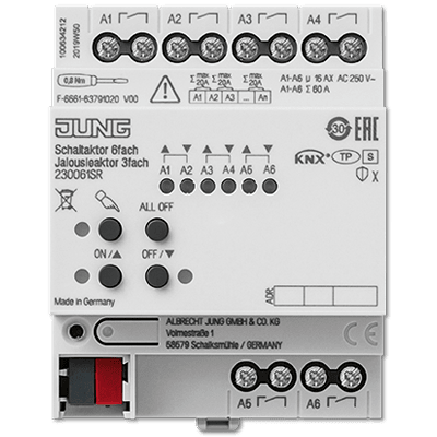 Jung KNX combi-actor 6-voudig schakelen/3-voudig jaloezie 230061SR