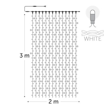 KERSTVERLICHTING Curtainlight LED rubber 2x3m 490L (98FL) cold white 64W outdr 10 conn (wh wire) CL-FL-R-LED-2X3-230V-W-W
