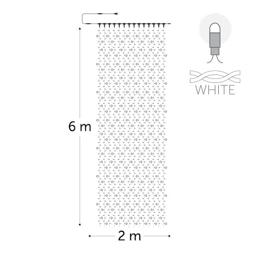 KERSTVERLICHTING Curtainlight LED rubber 2x6m 980L (196 FL) cold white 64W outdr 8 conn (wh wire) CL-FL-R-LED-2X6-230V-W-W