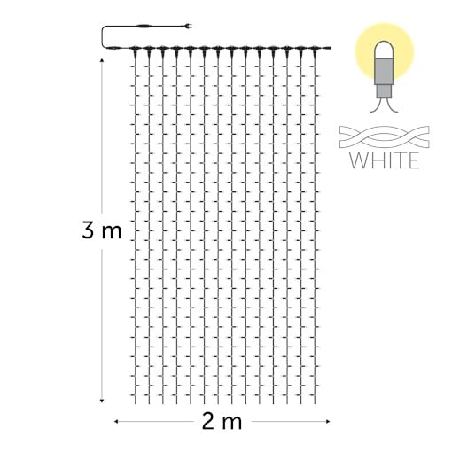 KERSTVERLICHTING Curtainlight LED rubber 2x3m 490L warm white 64W outdr 10 conn (wh wire) CL-LED-2X3-230V-W-UW