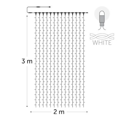 KERSTVERLICHTING Curtainlight LED rubber 2x3m 490L cold white 64W outdr 10 conn (wh wire) CL-LED-2X3-230V-W-W