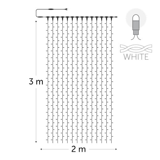 KERSTVERLICHTING Curtainlight LED rubber 2x3m 490L cold white 64W outdr 10 conn (wh wire) CL-LED-2X3-230V-W-W