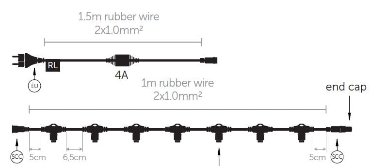 KERSTVERLICHTING Simply Con kabel 1m 7 con zwart EC-MAIN-1-7-B
