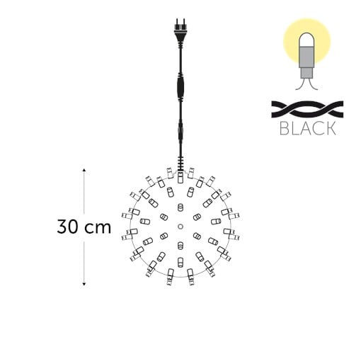 KERSTVERLICHTING Lightball LED 30cm 110L warm white 7W outdoor 20 conn. (black wire) LB-L-LED-230V-UW