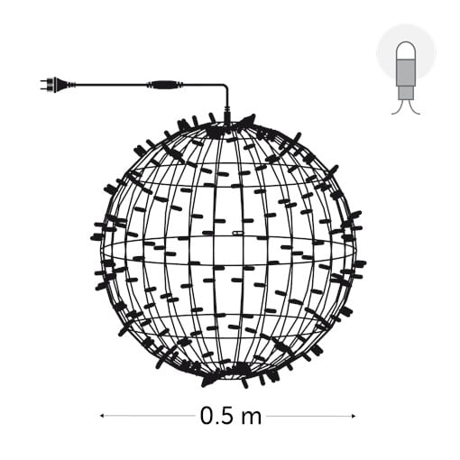 KERSTVERLICHTING Playlight bol LED 50cm 320L cold white 37W outdoor 6 conn. (rubber wire) PLS-LED-0.5-230V-W