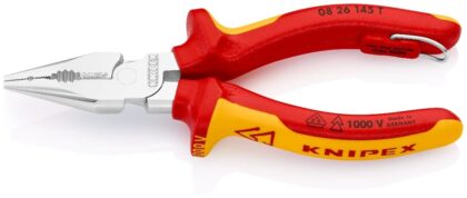 KNIPEX Spitse combinatietang Tethered VDE 145mm verchroomd (met bevestigingshaak) 08 26 145 T