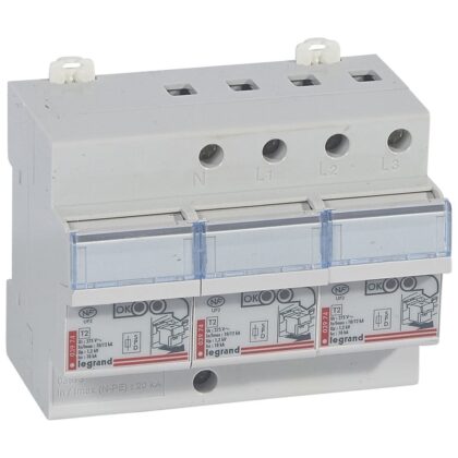 LEGRAND Overspanningsbeveiliging T2+T3 beveiligd 3P+N Icc 10 kA - 1.2 kV - 6 mod. 003973