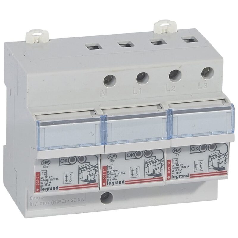 LEGRAND Overspanningsbeveiliging T2+T3 beveiligd 3P+N Icc 10 kA - 1.2 kV - 6 mod. 003973