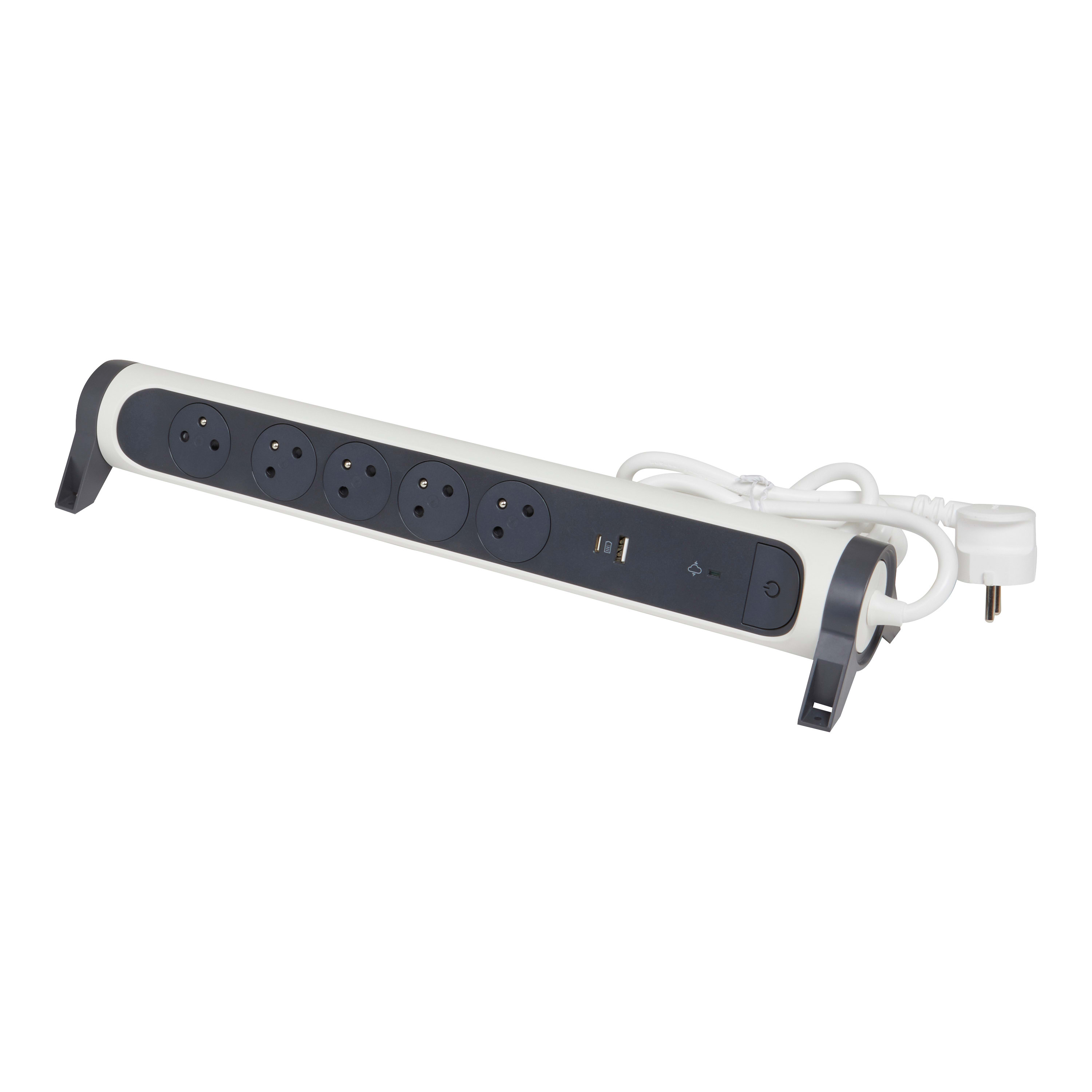 LEGRAND Premium contactdoos USB A+C OSB 5x2P+A 1.5m zwart-wit 049420