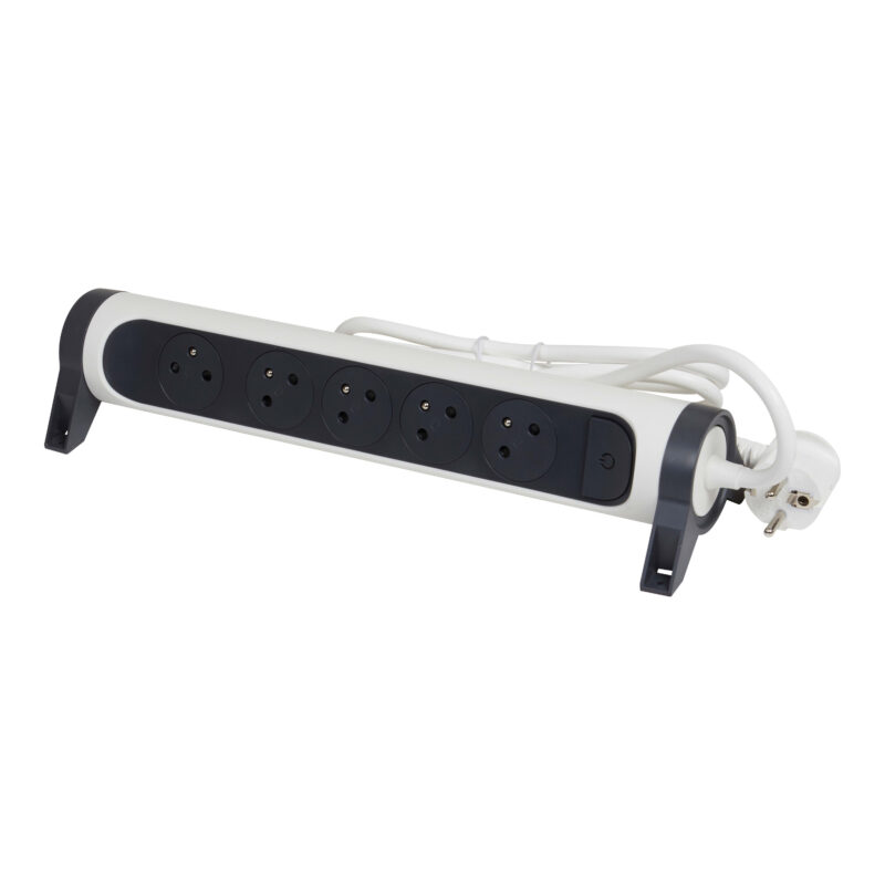 LEGRAND Premium contactdoos 5x2P+A met 3m snoer - zwart-wit 049461