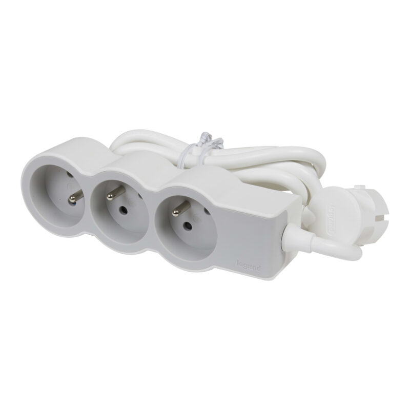LEGRAND Standaard contactdoos 3x2P+A 3m snoer wit-grijs 049488