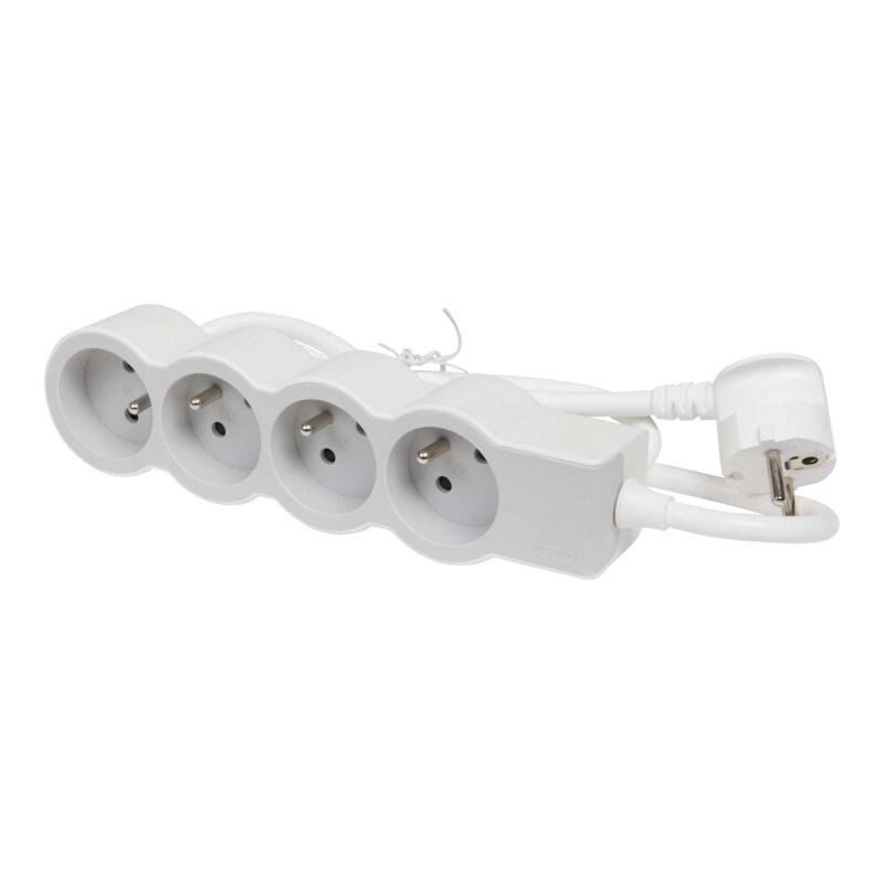 LEGRAND Standaard contactdoos 4x2P+A met 3m snoer - wit-grijs 049490