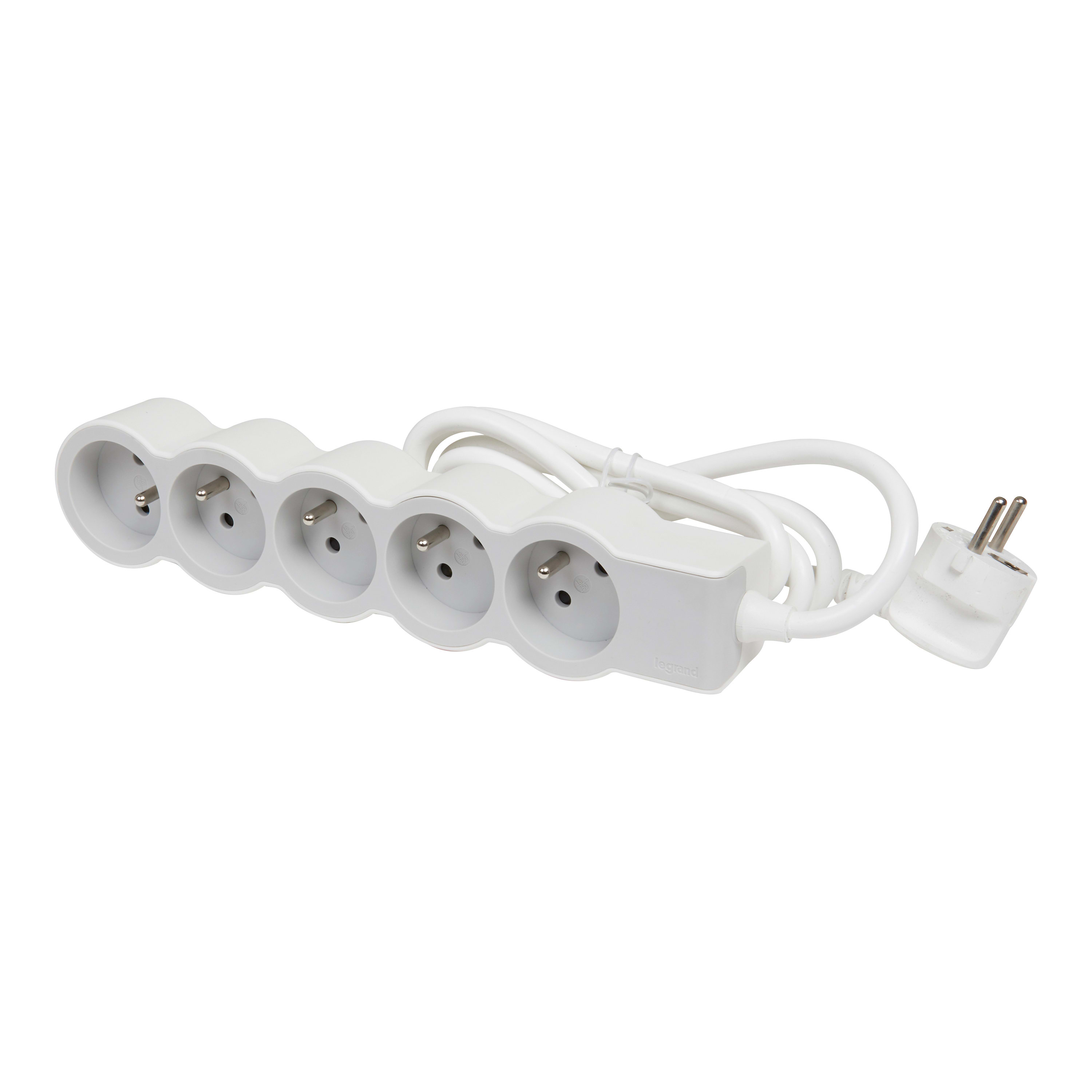 LEGRAND Standaard contactdoos 5x2P+A met 3m snoer - wit-grijs 049492