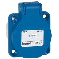 LEGRAND Contactdoos huishoudelijk P17 blauw 250V 16A 2P+A - kleine hartafstand 057667